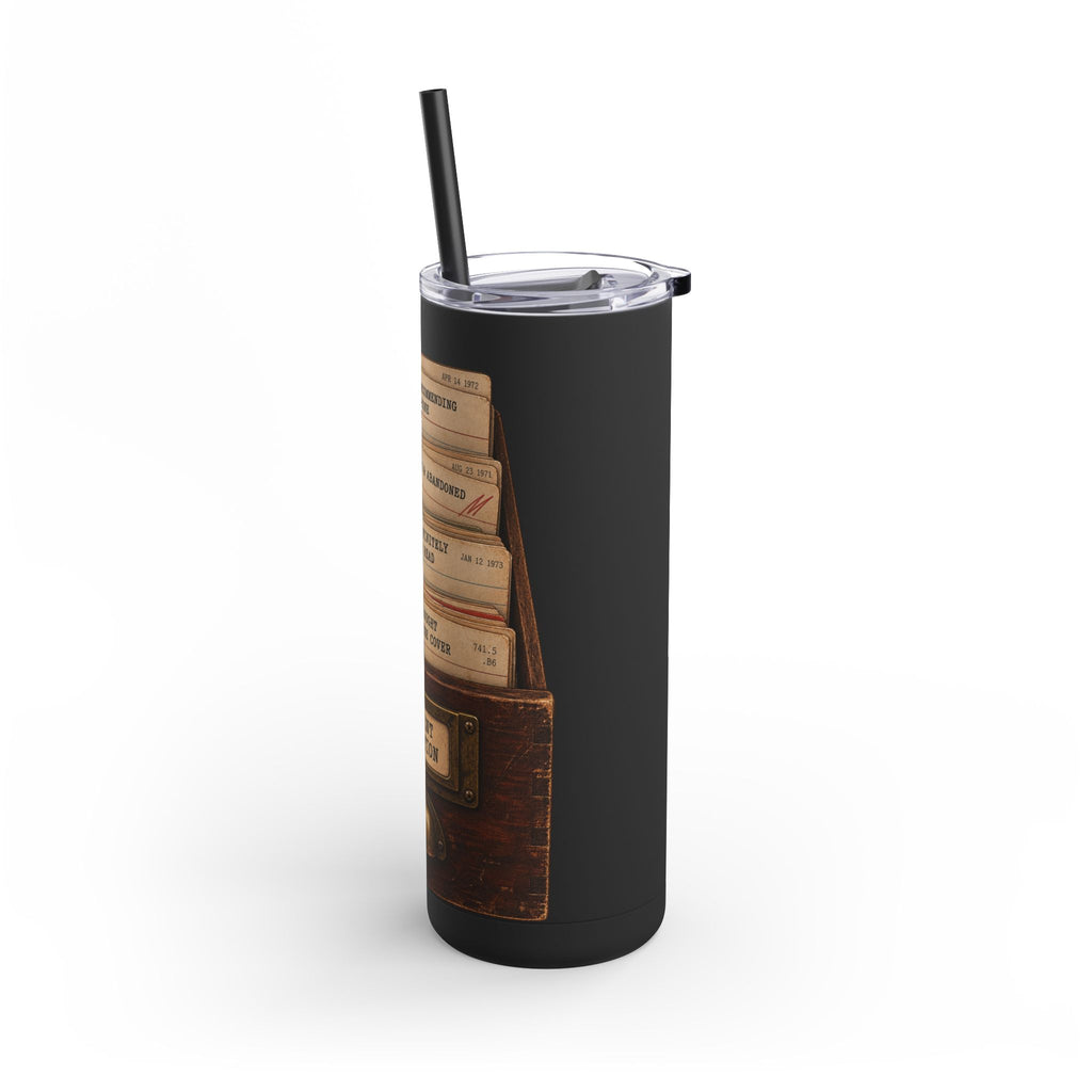 Skinny Matte Tumbler — Vintage Card Catalog 'Current Situation' Design, 20oz