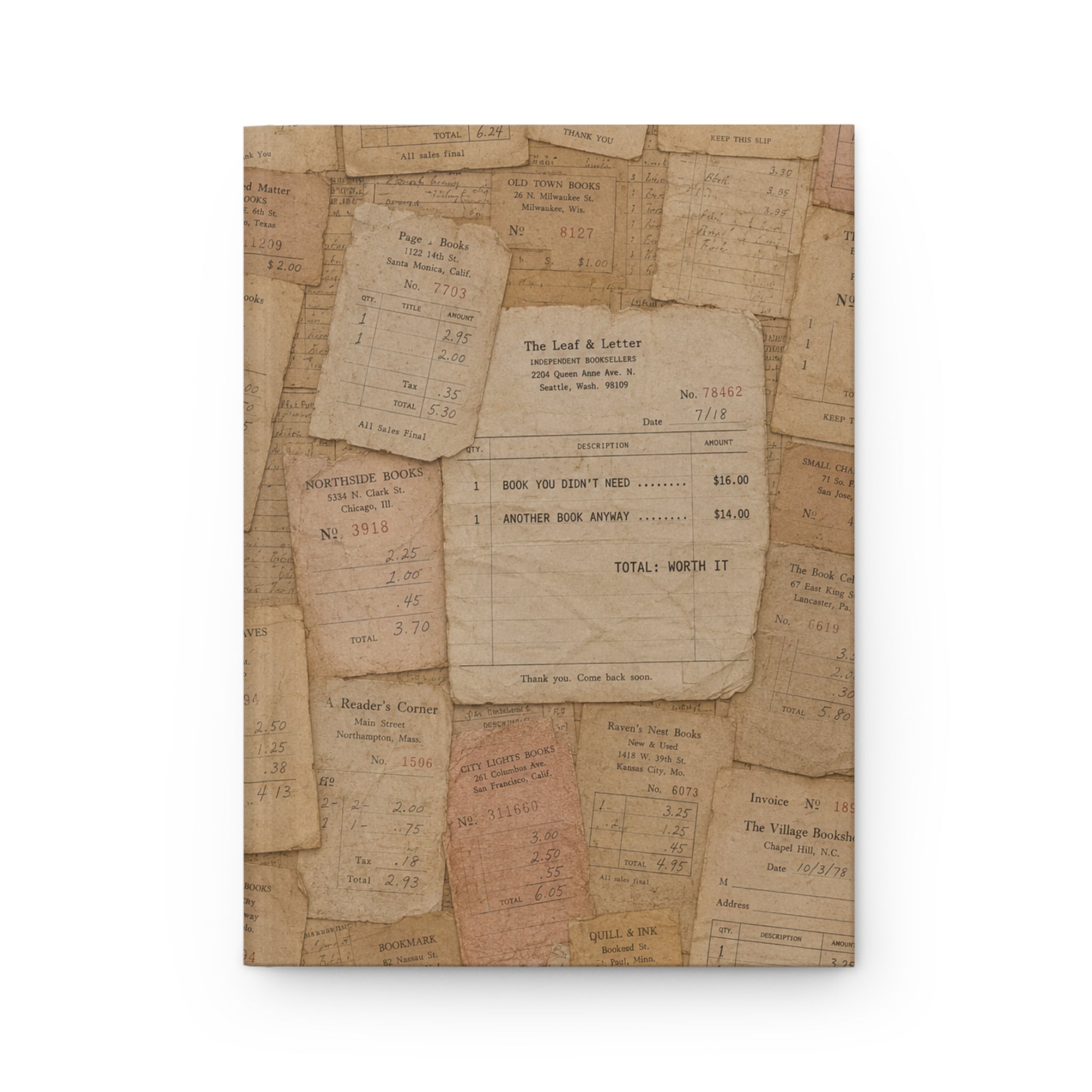 Vintage Bookstore Receipt Hardcover Journal