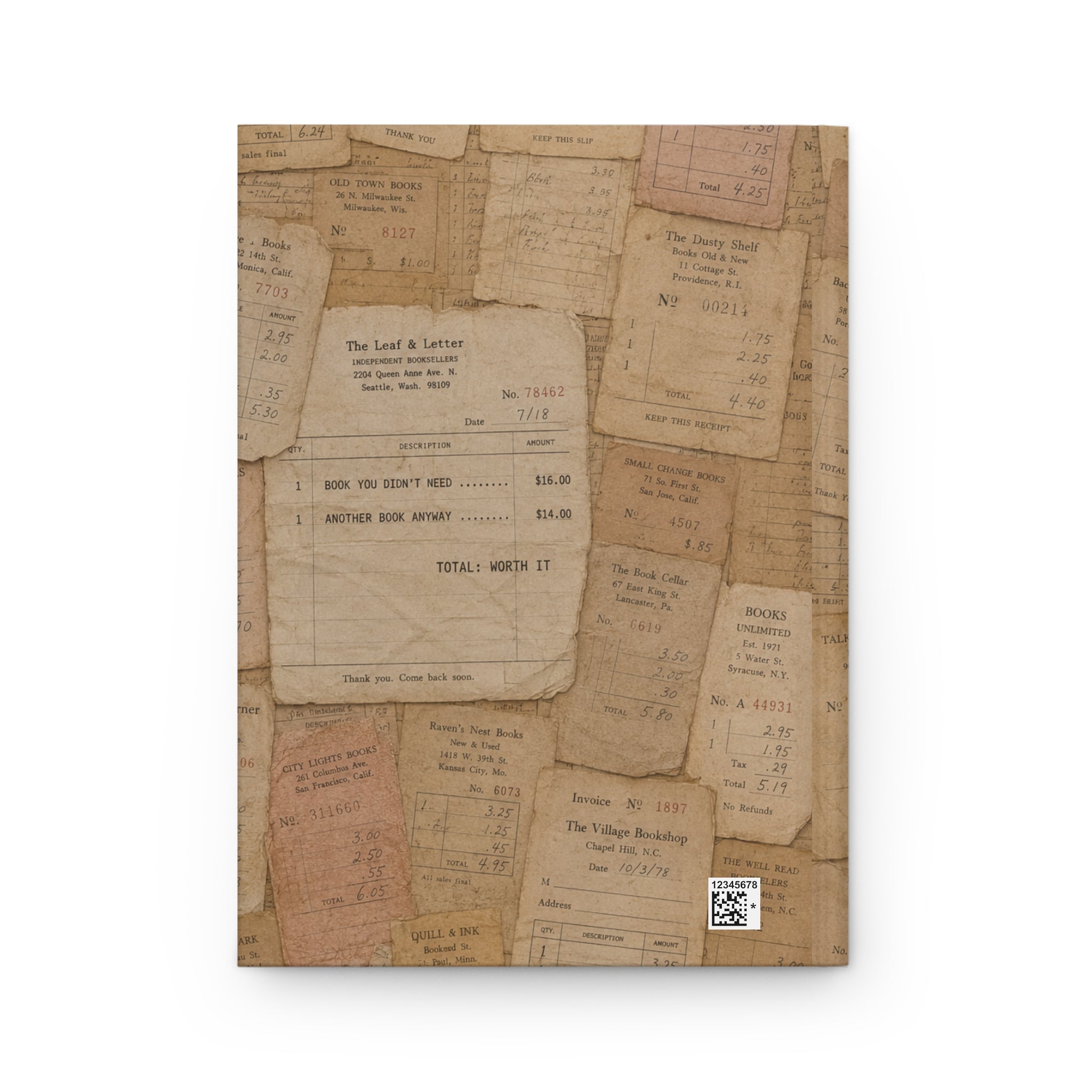 Vintage Bookstore Receipt Hardcover Journal