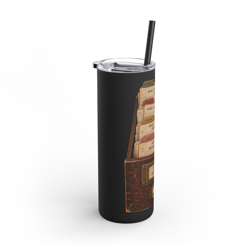 Skinny Matte Tumbler — Vintage Card Catalog 'Current Situation' Design, 20oz