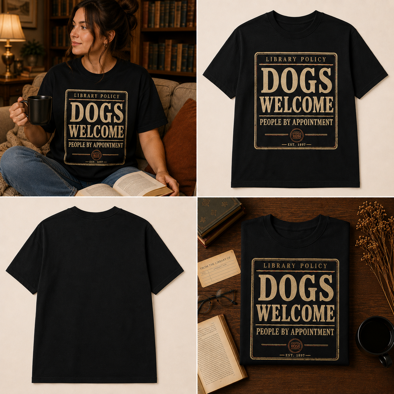 Dogs Welcome, People by Appointment Vintage Library Tee