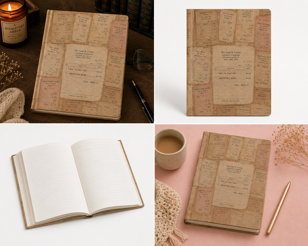Vintage Bookstore Receipt Hardcover Journal