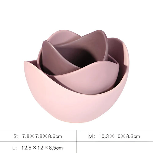 Ceramic Lotus Bowl Pastel Pink Nesting Flower Set